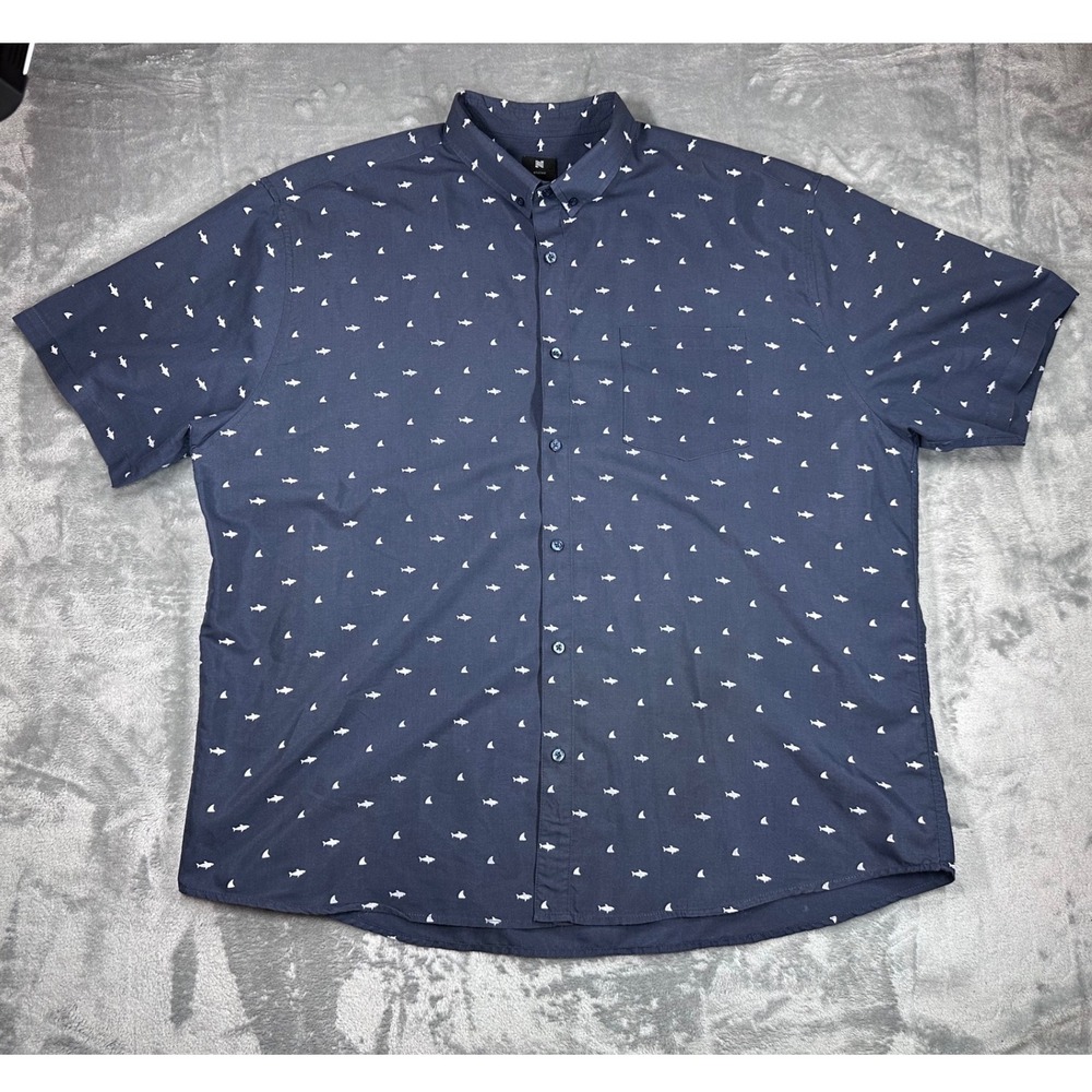 Visive Mens 3XL Navy Blue Shark Print Short Sleeve Button Down Shirt RN158839